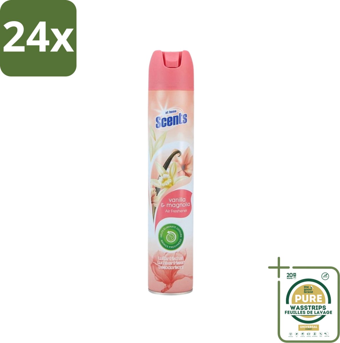At Home - Scents - Luchtverfrisser - Vanilla & Magnolia - Verwijdert Vieze Geurtjes - 400 ml - Voordeelverpakking - 24 stuks - Geurtjes verwijderen - Geur verspreiding