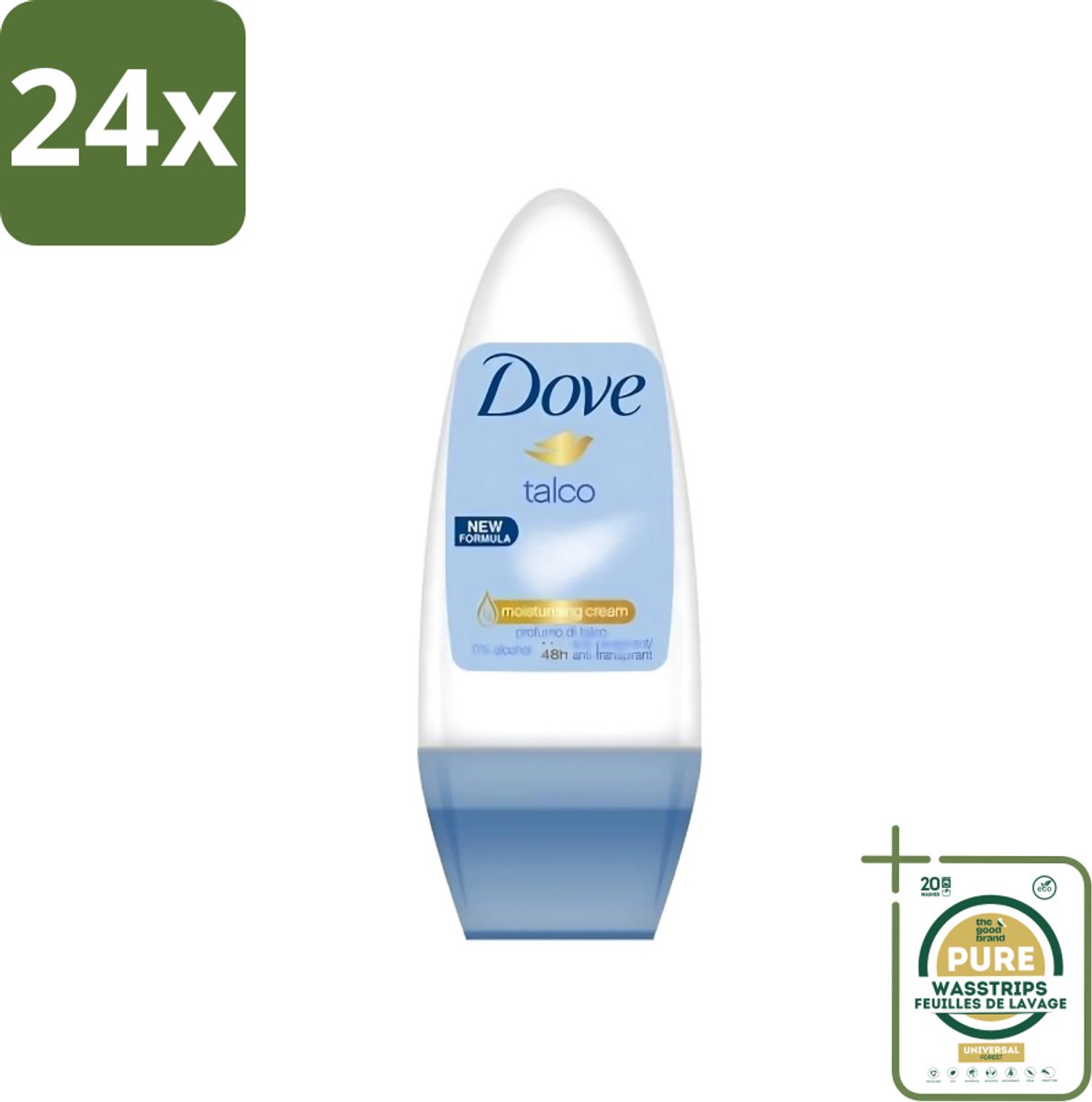 Dove - Deodorant - Roll-on Talco - Subtiele en zachte geur - 50 ml - Voordeelverpakking - 24 stuks - Roll-on deodorant - Talco deodorant 50 ml