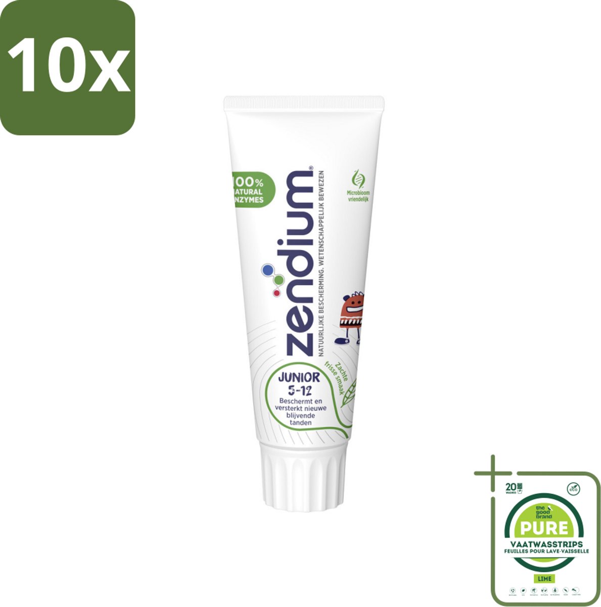 10 x Zendium Tandpasta Junior 75 ml - Grootverpakking - Tandpasta Voor Kinderen - Melktanden Beschermen - Volwassen Tanden Beschermen - Natuurlijke Enzymen - Eiwitten Voor Mond