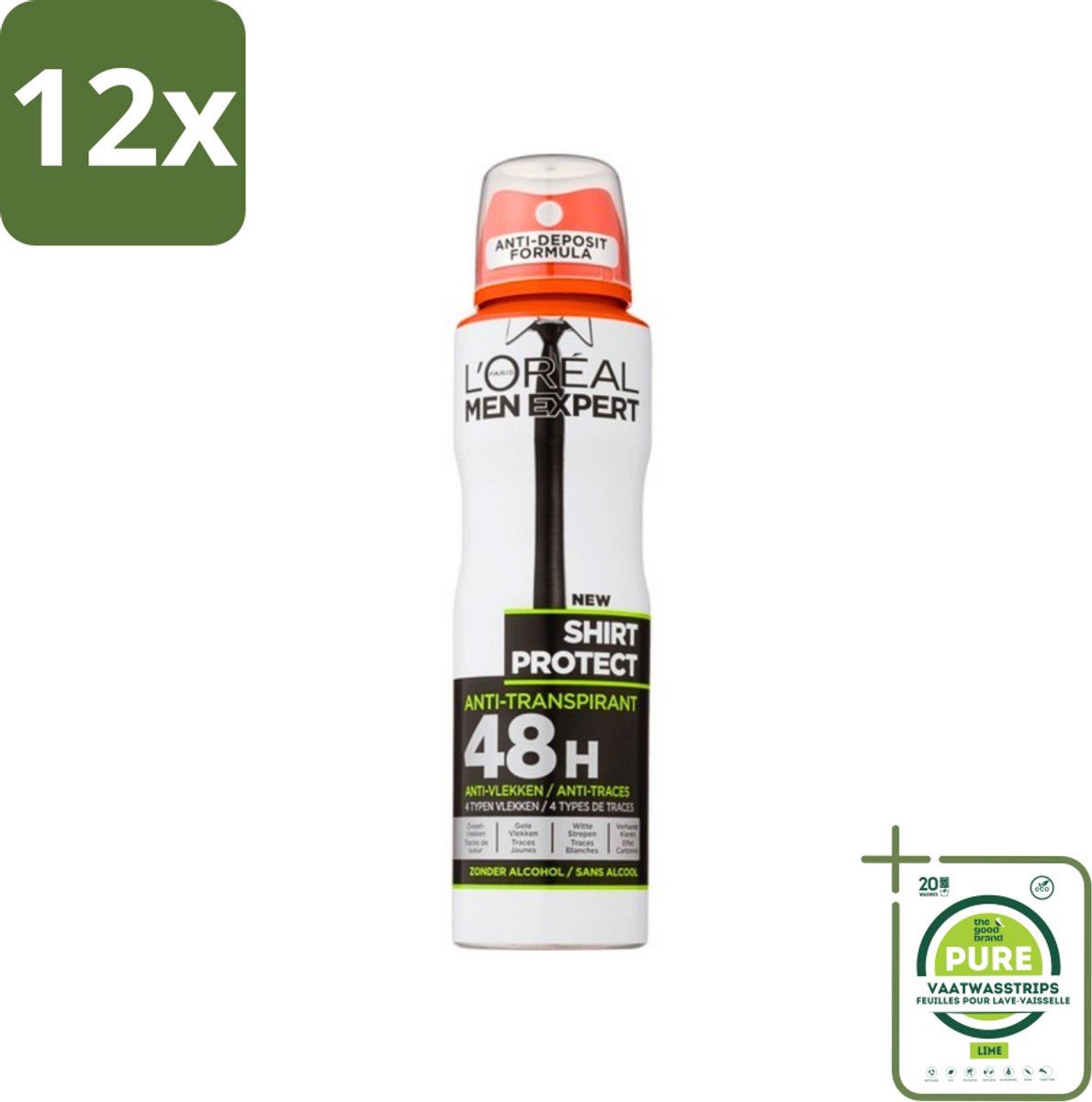 L'Oréal Men Expert Shirt Protect - Deodorant - 150 ml - Deodorant Spray - Voordeelverpakking - 12 stuks - Deodorant spray - Anti-zweet