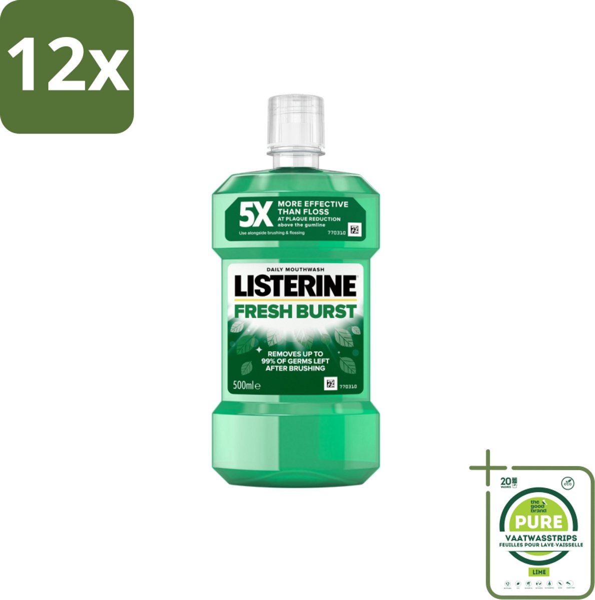 Listerine - Mondwater - Fresh Burst - Sterk Gebit - 500 ml - Voordeelverpakking - 12 stuks - Mondspoeling - Mondwater