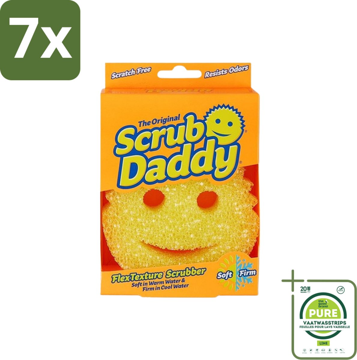 7 x Scrub Daddy - Spons - Veranderende Textuur - 1 Spons - Grootverpakking - Schoonmaak - Vetvlekken Verwijderen - Schrobben - Vaat Reinigen - Koken