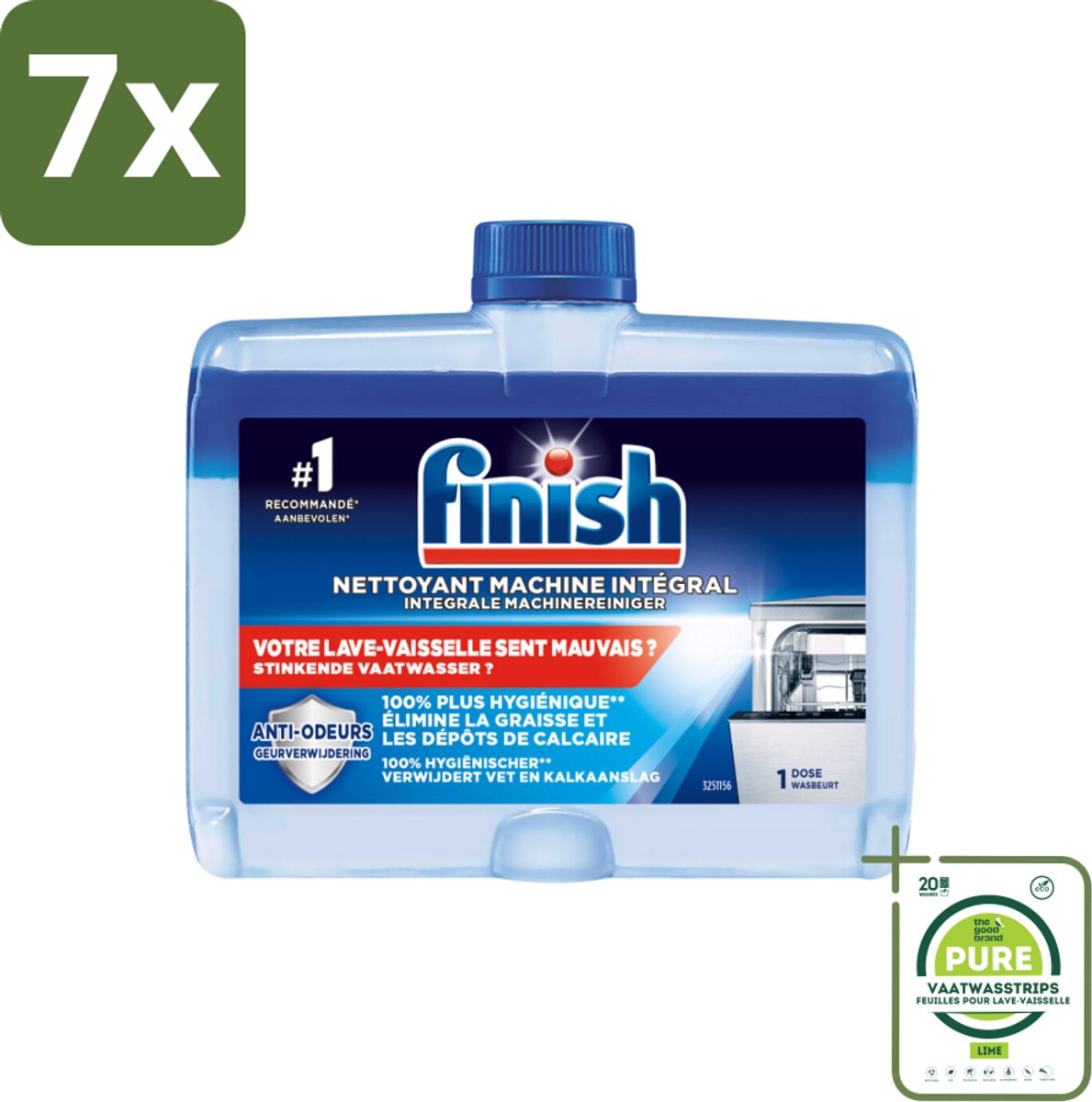 7 x Finish Integrale Machinereiniger Regular 250 ml - Grootverpakking - Vaatwasmachine Reinigen - Vet Verwijderen - Kalk Verwijderen - Geur Verwijderen - Vaatwasmachine Onderhoud