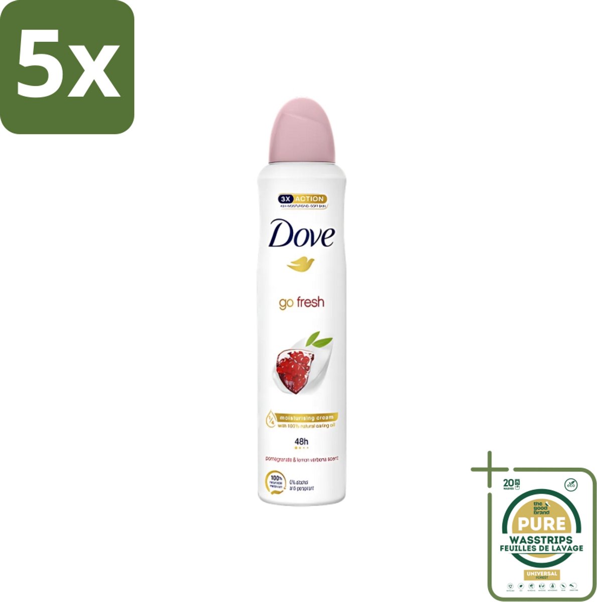 5 x Dove - Deodorant - Spray Go Fresh - Granaatappel - Fruitige geur - 250 ml - Grootverpakking - Dove Deodorant Spray - Granaatappel - Citroenverbena - Fruitige Geur - Anti-Transpirant
