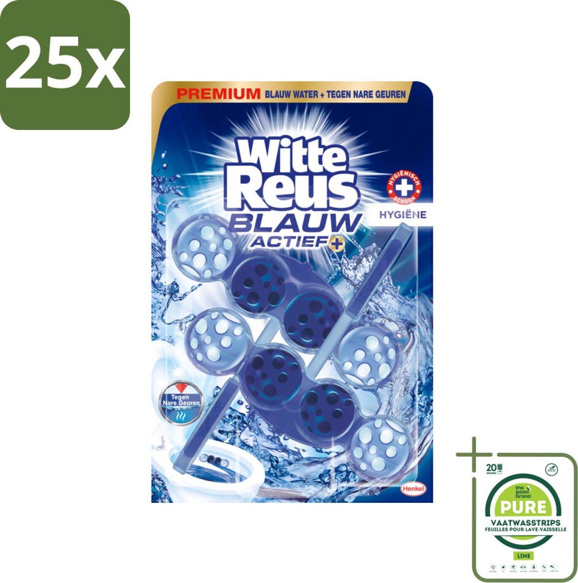 25 x Witte Reus Toiletblok Blauw Actief Hygiëne 2 stuks per verpakking - Grootverpakking - Toiletblok - Hygiëne - Reinigend Schuim - Blauw Water - Kalkaanslag