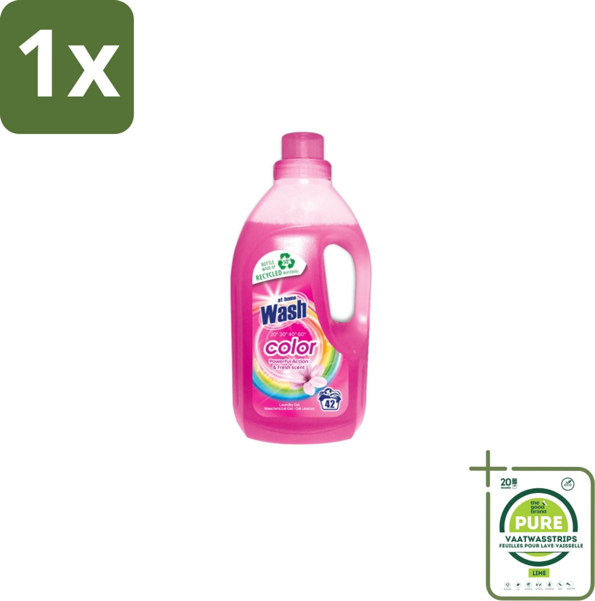 1 x At Home Wasmiddel Color 42 Wasbeurten Kleur 1,5 liter - Wasgel - Gekleurde Stoffen - Vlekken Verwijderen - Frisse Geur - Wasbeurten