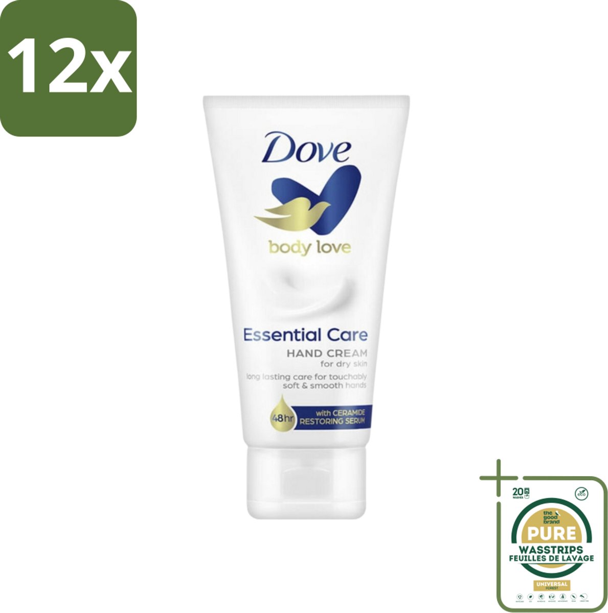 Dove - Handcrème - Body Love Essential Care - Hydraterend - Droge huid - 75 g - Voordeelverpakking - 12 stuks - Hydraterende crème - Huidbarrière