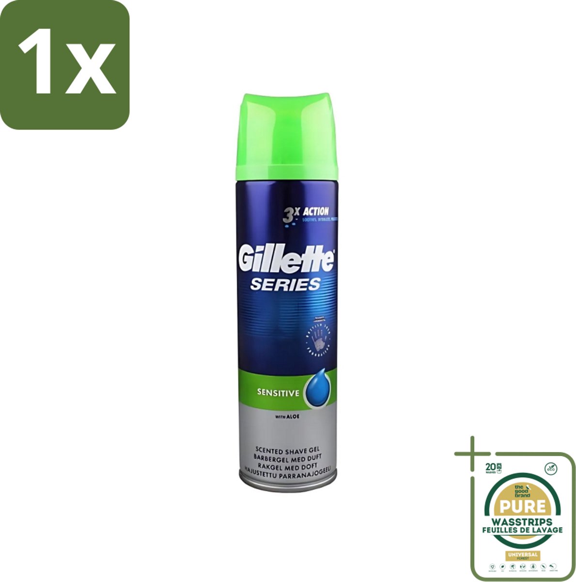 1 x Gillette Series - Scheergel - Sensitive - Aloe Vera - Voor de gevoelige huid - 200 ml- Gevoelige Huid - Scheergel - Aloe Vera - Menthol - Scheren