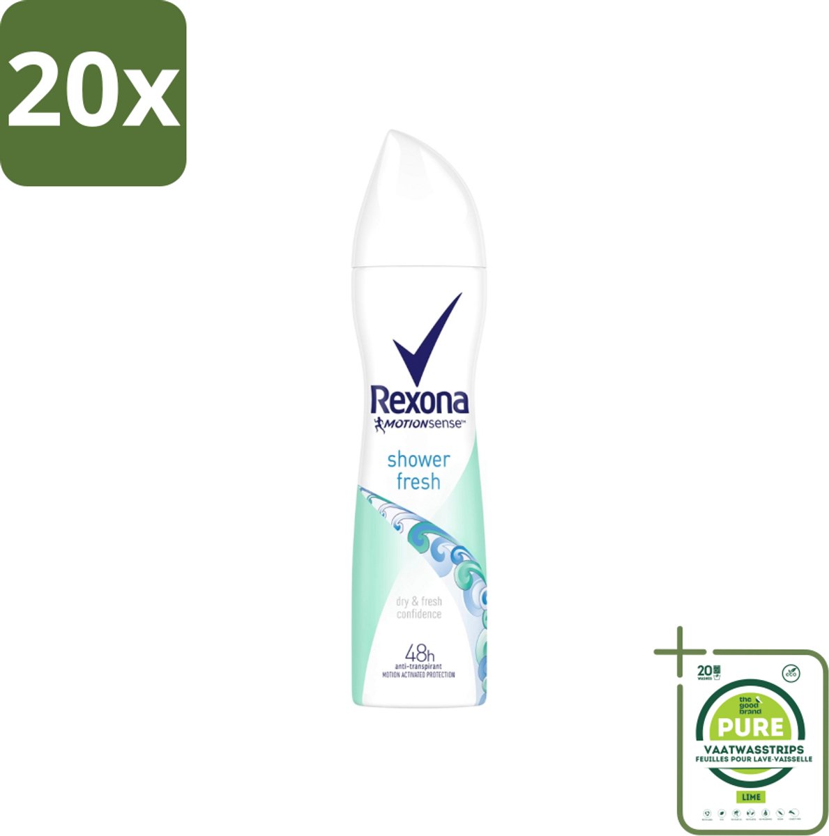 20 x Rexona - Shower Fresh - Deodorant Spray - Anti-transpirant - 150 ml - Grootverpakking - Rexona Shower Fresh - Deodorant Spray - Anti-transpirant - 48 Uur Bescherming - MotionSense™