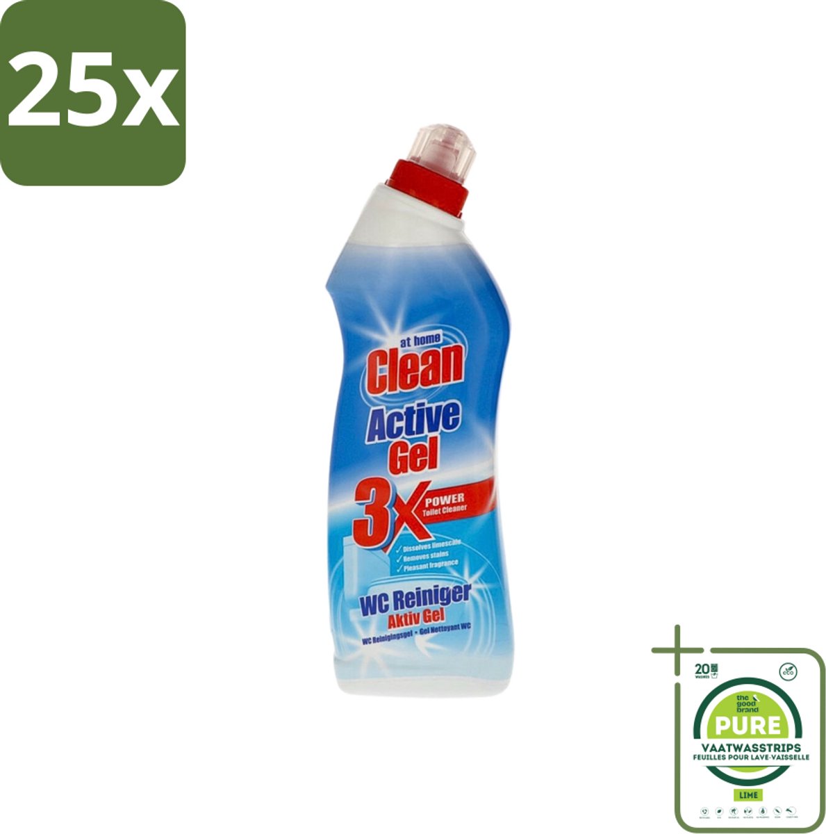 25 x At Home - Clean - Active Gel - Toiletreiniger - Extra Krachtig - 750 ml - Grootverpakking - Toiletreiniger - Kalkverwijdering - Toilet Reinigen - Toilet Reiniging - Toilet Hygiëne