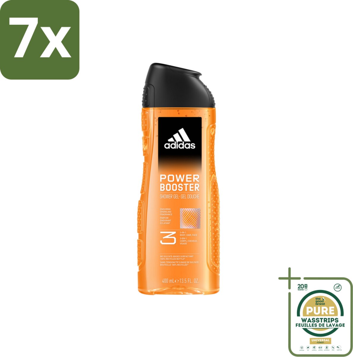 7 x Adidas Shower Gel Power Booster 250 ml - Grootverpakking - Douchegel - 3-in-1 - Frisheid - Sport - Gezicht