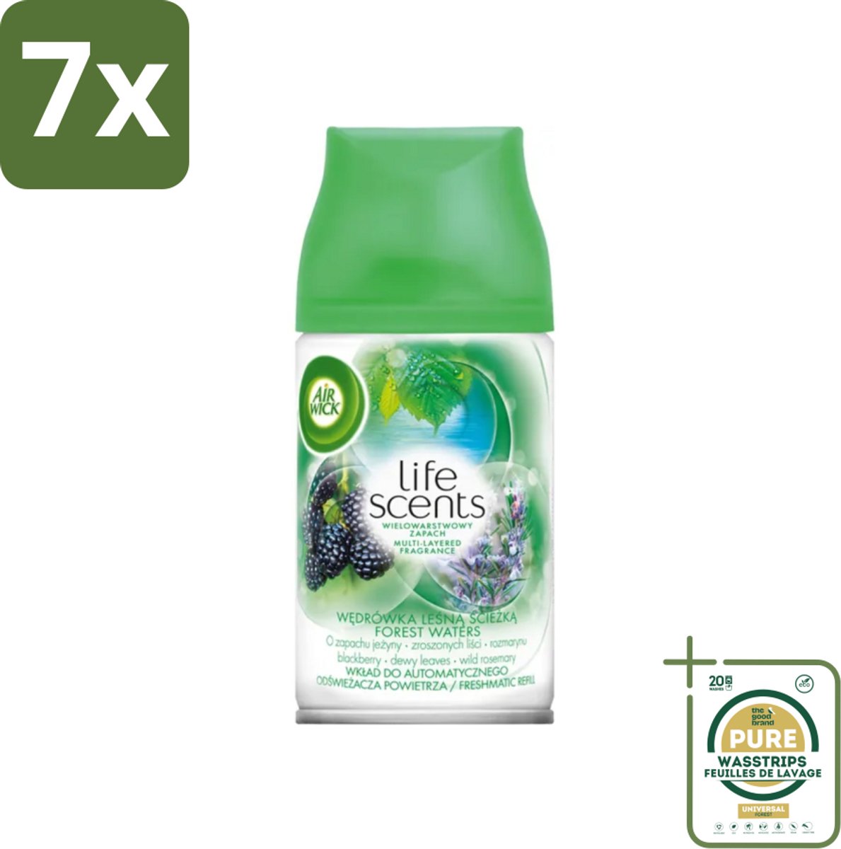 7 x Air Wick - Life Scents - Luchtverfrisser Navulling - Boswateren - Automatische Spray - 250 ml - Grootverpakking - Boswateren - Natuurlijke Geur - Luchtverfrisser - Geurverspreiding - Automatische Spray