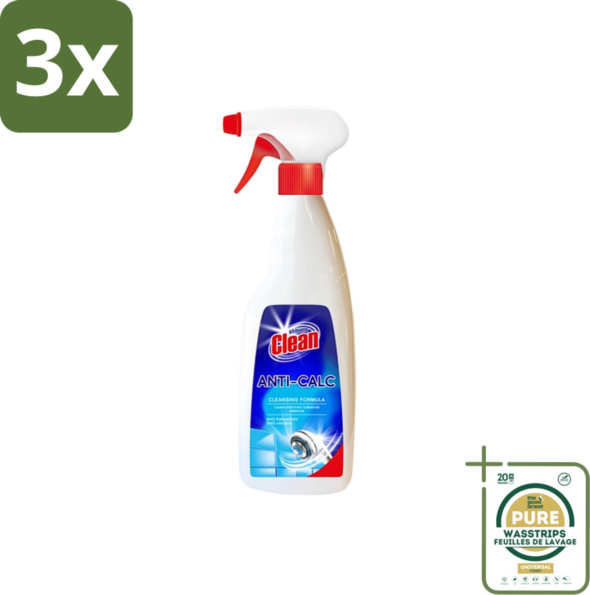 3 x At Home - Clean - Anti Kalk Spray - Snel Resultaat & Reinigt Effectief - 750 ml - Grootverpakking - Anti Kalk Spray - Kalk Verwijderen - Lijmresten Verwijderen - Schoonmaken - Glans Geven