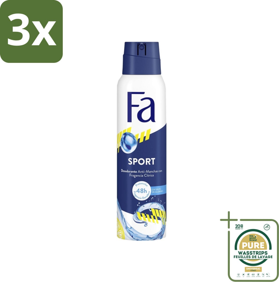 3 x Fa - Deodorant Spray - Sport - Citroen - Tegen Vlekken - 48 uur Bescherming - 150 ml - Grootverpakking - Deodorant Spray Sport - Citroengeur - Anti Vlekken - 48 Uur Bescherming - Zweetgeur Bestrijding