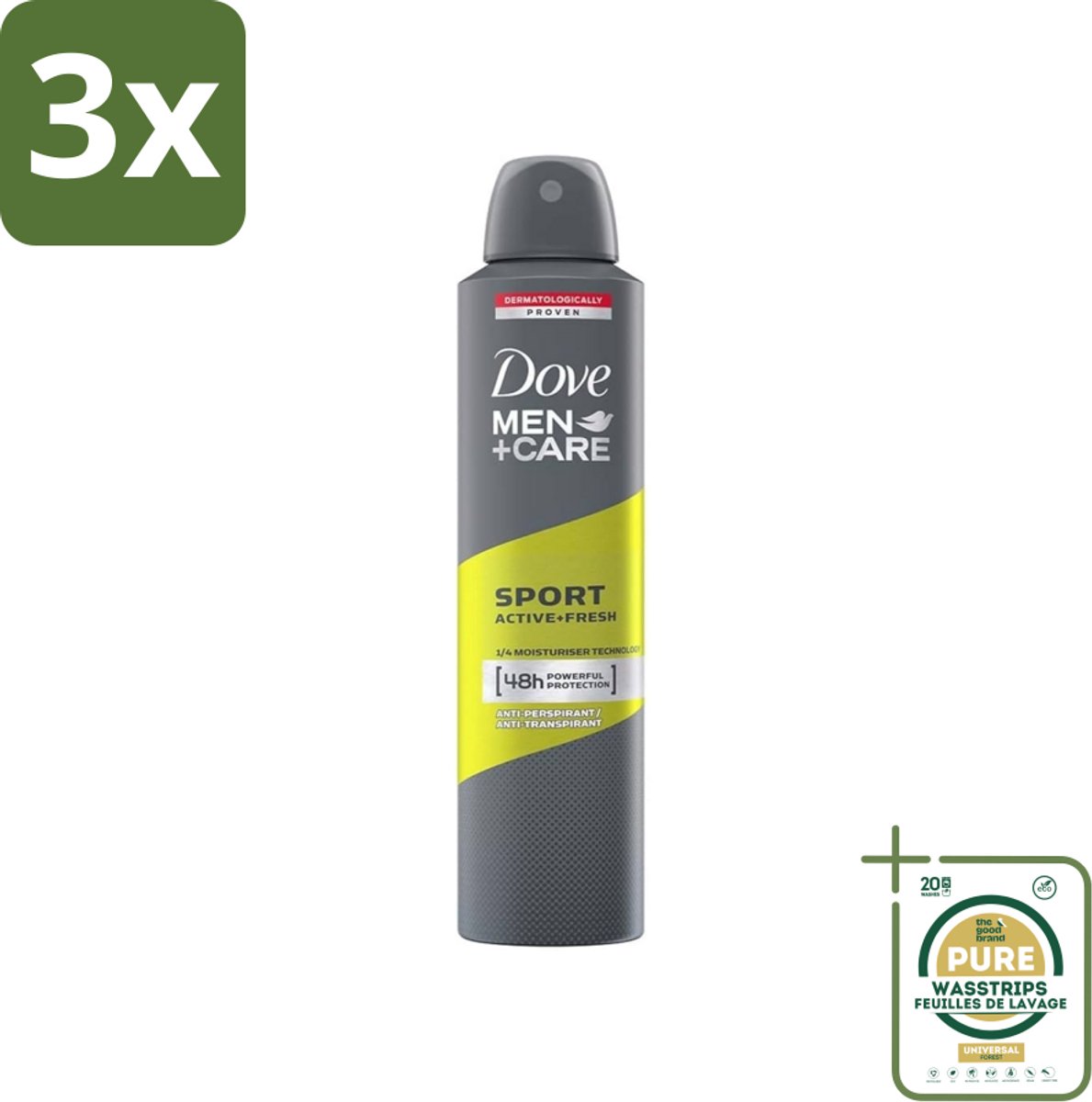 3 x Dove - Deodorant - Spray Men - Sport Active + Fresh - Energiek en verfrissend - 250 ml - Grootverpakking - Sport Deodorant - Energieke Geur - Anti-transpirant - Zweetbescherming - Frisheid