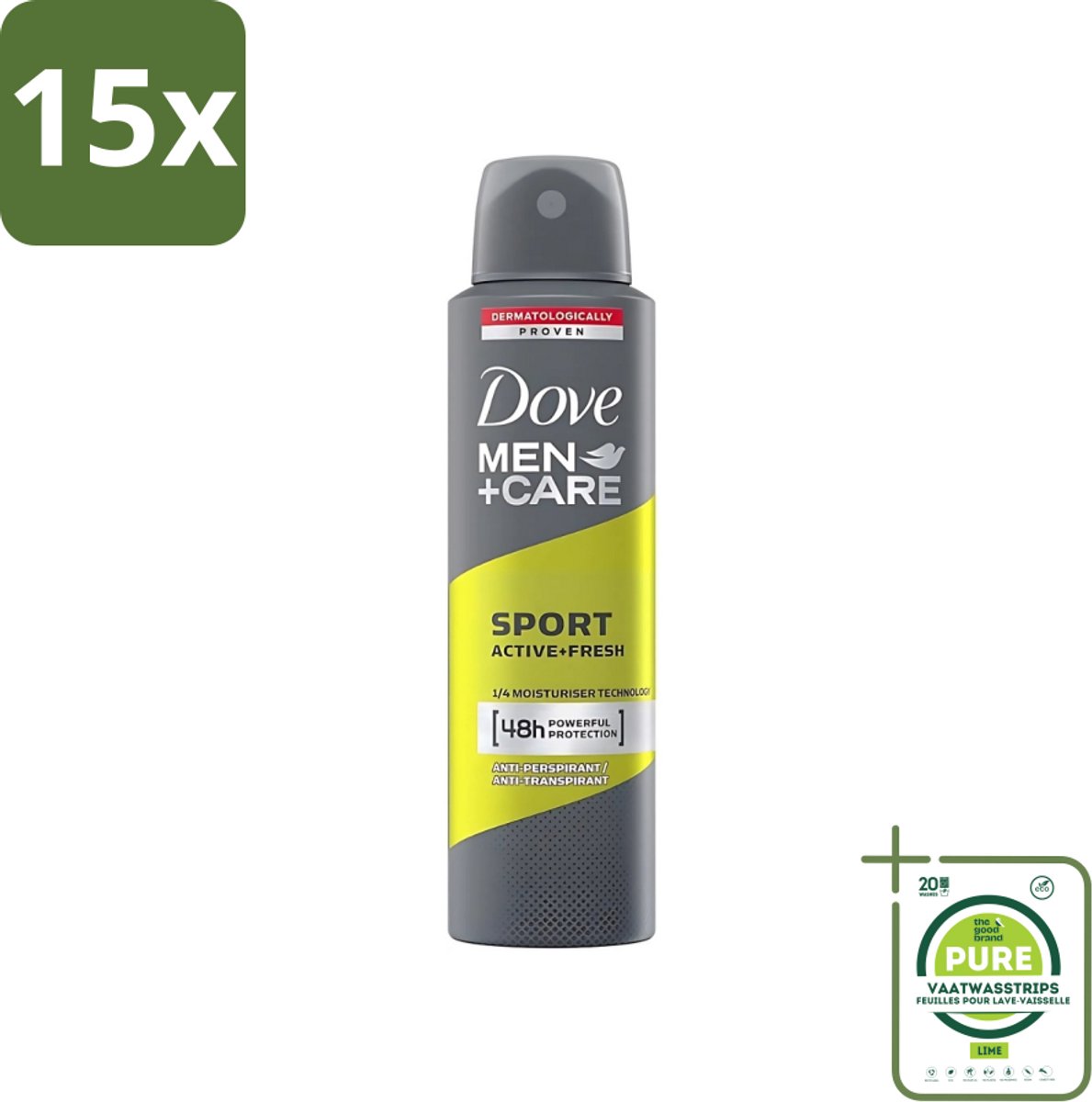 15 x Dove - Deodorant - Men Care Sport Active Fresh - Verfrissend en energiek - 150 ml - Grootverpakking - Sport Deodorant - Actieve Mannen - Zweetgeur - Frisse Geur - Deodorant Spray