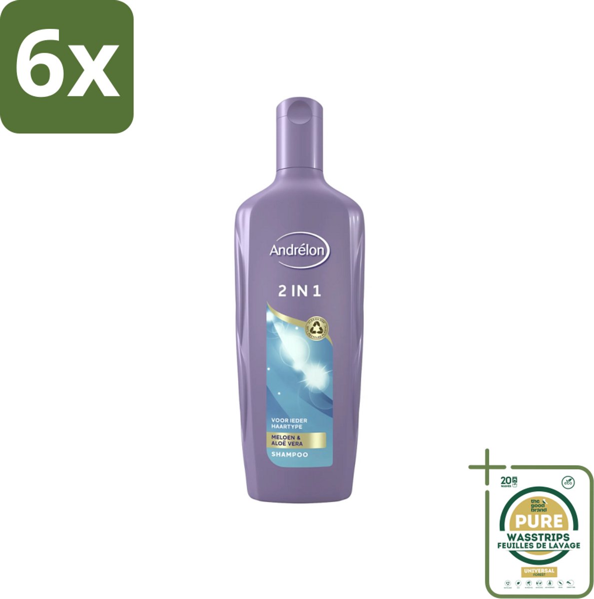 Andrélon - 2-in-1 - Shampoo - Reinigt & Verzorgt - 300 ml - Voordeelverpakking - 6 stuks - Aloë vera shampoo - Haar reinigen