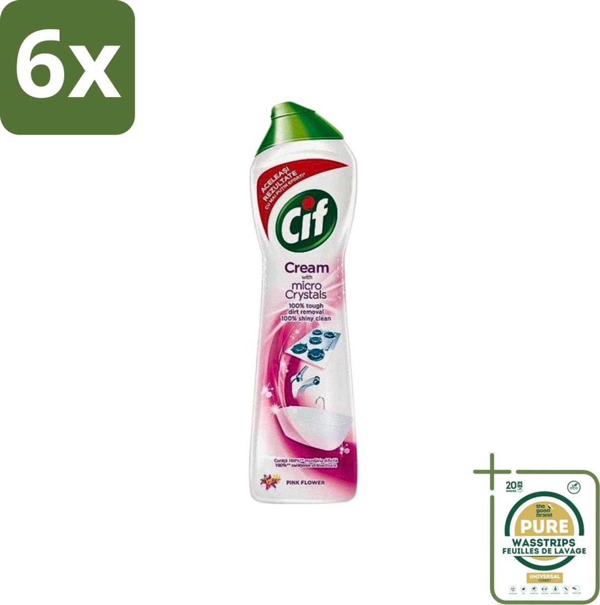 Cif - Badkamer & Keuken - Schuurmiddel - Cream Pink Flower - 500ml - Voordeelverpakking - 6 stuks - Reinigingsmiddel - Vuil verwijderen