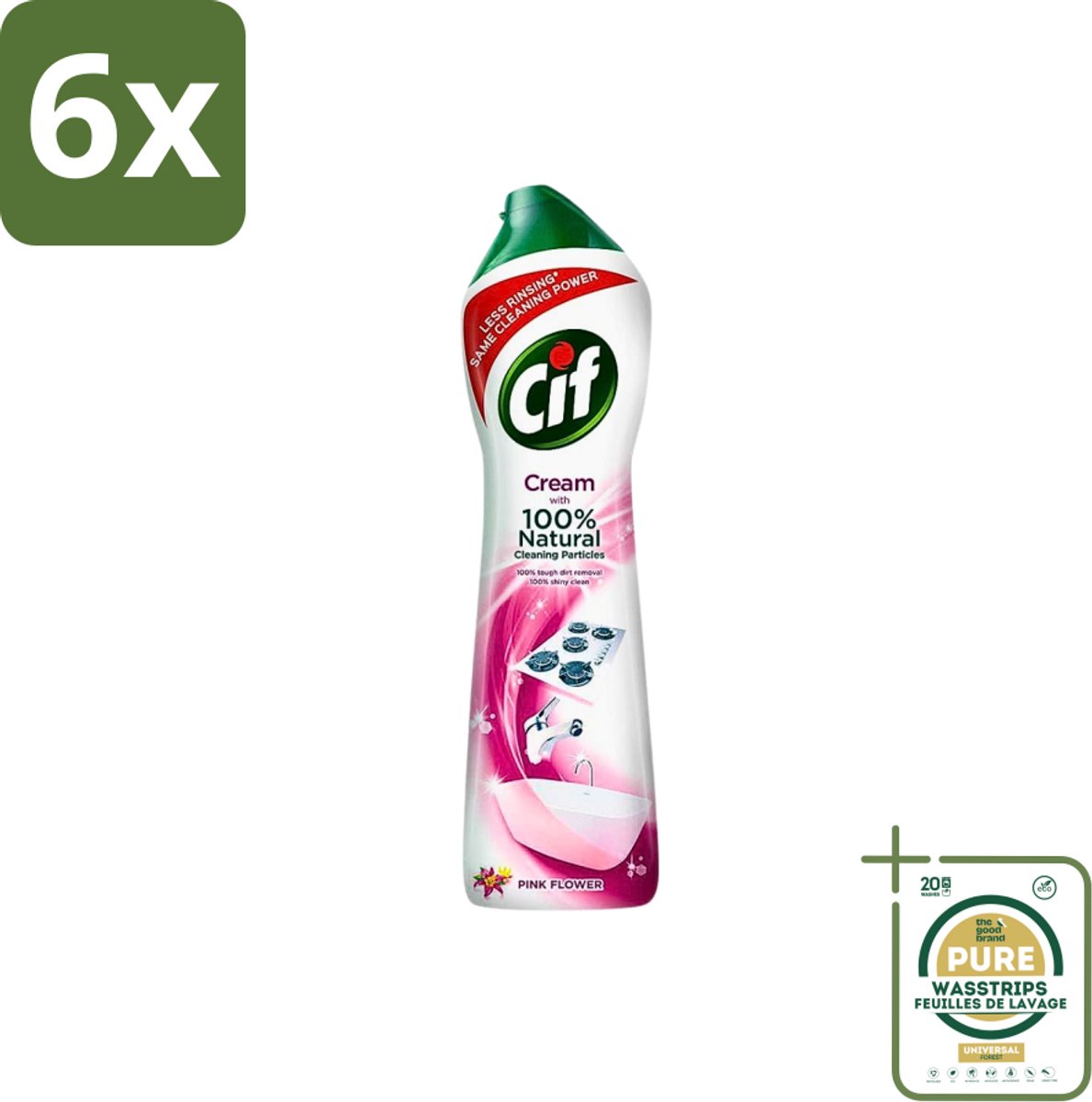 Cif - Badkamer & Keuken - Schuurmiddel - Cream Pink Flower - 500 ml - Voordeelverpakking - 6 stuks - Reinigingsmiddel - Vuil verwijderen