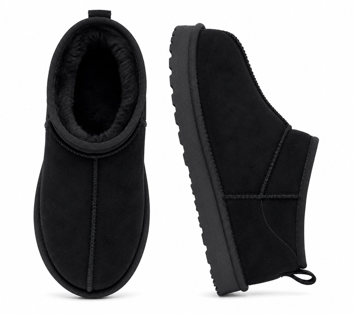 Warme Dames Pantoffels – Enkellaars Sloffen met Voering – Stevige Zool voor Binnen & Buiten – Winter – Zwart - maat 40 -