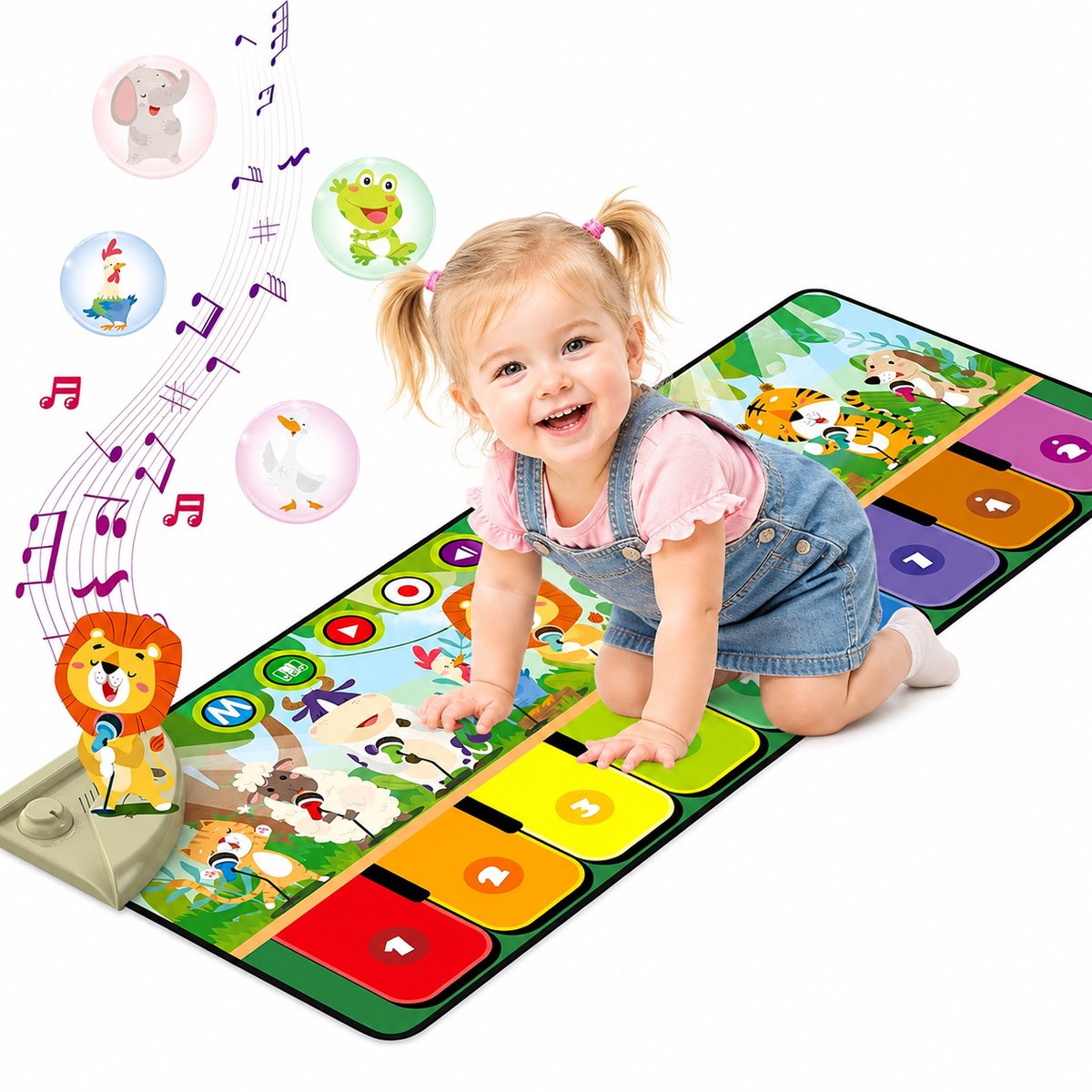 Jumalu Muziekmat Kinderen – Interactieve Piano Speelmat 110 x 43 cm – 9 Pianotoetsen, 10 Dierengeluiden & 19 Liedjes – Montessori & Motoriek Speelgoed