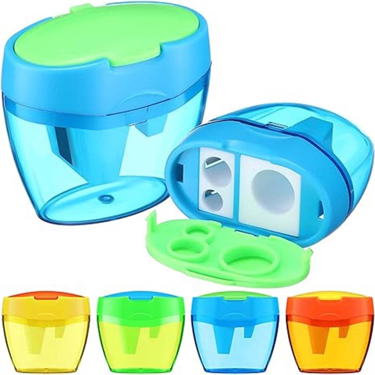 Puntenslijper met Drie Holes - Oranje - 5,8 x 4,8 x 2,2 cm - Kunststof met Afneembare Houder - Voor School en Kantoor