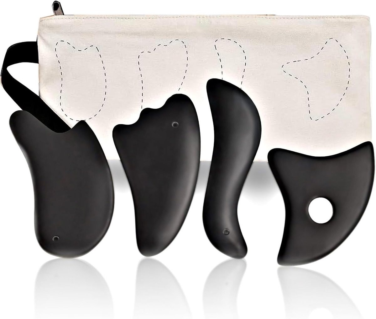 Set van 4 Gua Sha Massage Tools van Bian Steen voor Glanzende Huid, Lifting en Versteviging, Ideaal voor Dagelijkse Huidverzorging en Anti-Aging Behandelingen
