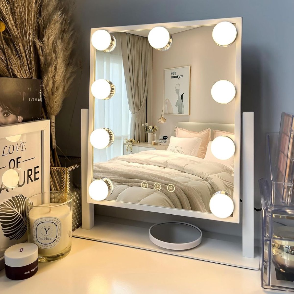 Lìon® Vanity Spiegel - Vanity Spiegel met Verlichting - Makeup Spiegel - Wit - 30cm x 25cm x 36cm