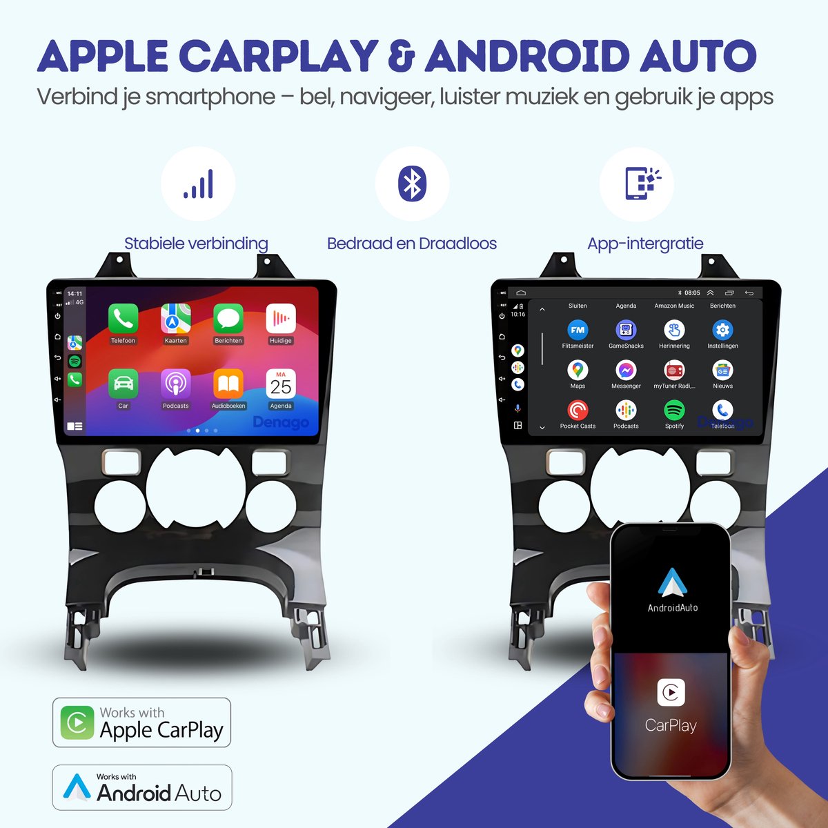CarPlay autoradio geschikt voor Peugeot 5008 | 2014 t/m 2021 | Android 15 | Draadloos Apple CarPlay & Android Auto | 2GB + 32GB | QuadCore processor | Denago DNG-A507 | 2026 model | 2014 2015 2016 2017 2018 2019 2020 2021 | Bluetooth & Wifi