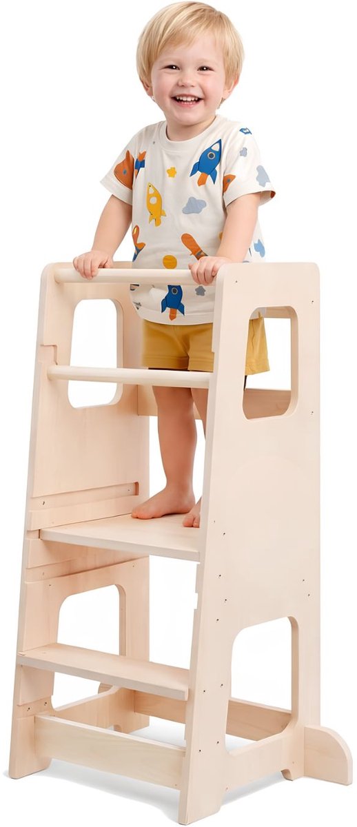 TYR® Leertoren - Montessori-Leertoren - 3 Hoogtes Verstelbaar - Bruin - 41cm x 40cm x 90cm
