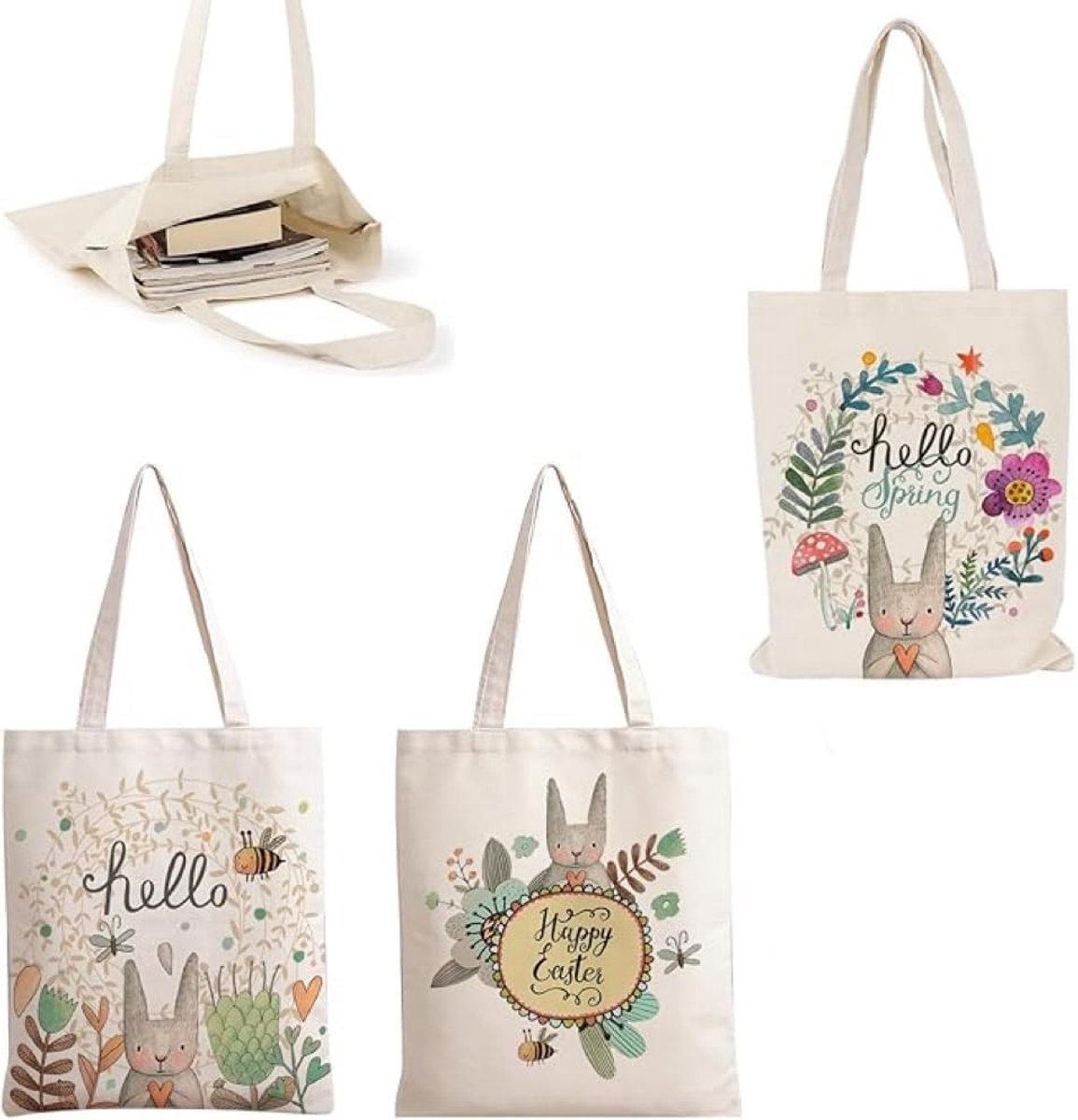 Set van 3 Duurzame Canvas Tassen voor Winkelen en Feestelijke Gelegenheden met Pasen Ontwerp voor Mannen en Vrouwen