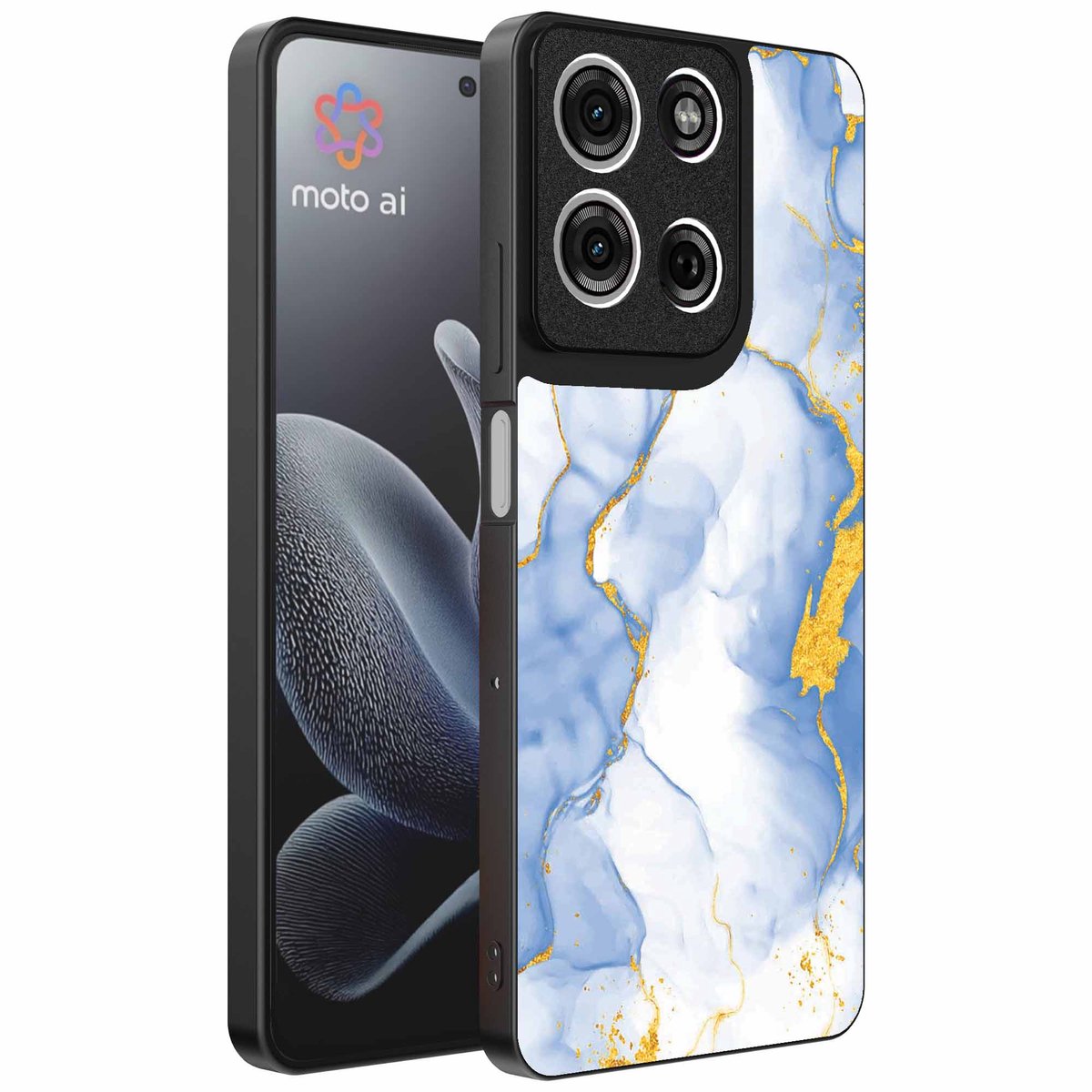 Geschikt voor Motorola Edge 70 Telefoonhoesje met Lichtblauw Goud Marmer Opdruk - TPU Backcover Case Lightblue Gold Marble Design - Smartphonica geschikt voor Motorola Edge 70