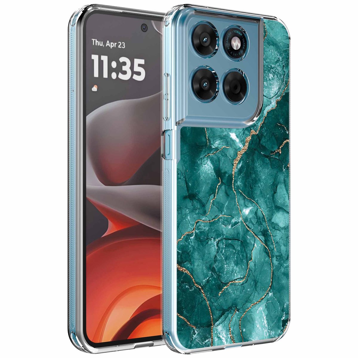 Smartphonica Geschikt voor Motorola Moto G15 Telefoonhoesje met Groen Goud Marmer opdruk - Draadloos op te laden - Shockproof Siliconen TPU Strong Case - Sterk Schokbestendig Telefoonhoesje geschikt voor Motorola Moto G15