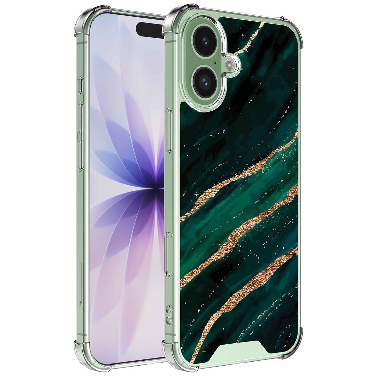 Smartphonica Geschikt voor iPhone 17 Telefoonhoesje met Goud Groen Marmer opdruk - Draadloos op te laden - Shockproof Siliconen TPU Strong Case - Sterk Schokbestendig Telefoonhoesje geschikt voor iPhone 17