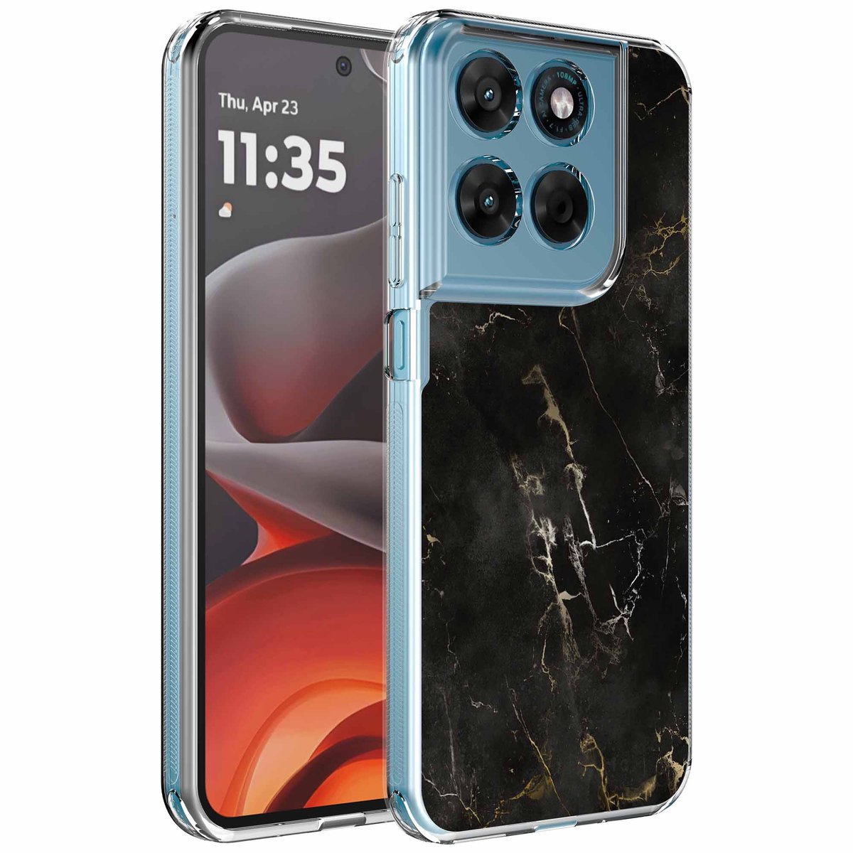 Smartphonica Geschikt voor Motorola Moto G15 Telefoonhoesje met Zwart Marmer opdruk - Draadloos op te laden - Shockproof Siliconen TPU Strong Case - Sterk Schokbestendig Telefoonhoesje geschikt voor Motorola Moto G15