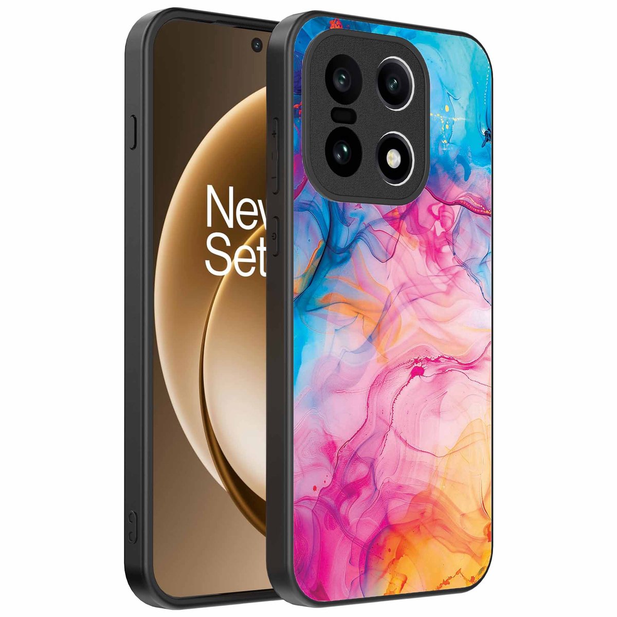 Geschikt voor OnePlus 15 Telefoonhoesje met Regenboog Acryl Marmer Opdruk - TPU Backcover Case Rainbow Acrylic Marble Design - Smartphonica geschikt voor OnePlus 15