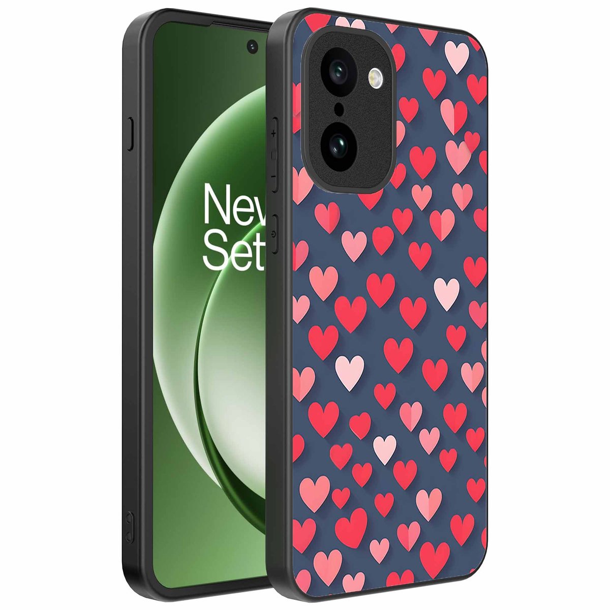 Geschikt voor OnePlus 15R Telefoonhoesje met Roze en Rode Hartjes Opdruk - TPU Backcover Case With Rosé and Red Heart Design - Smartphonica geschikt voor OnePlus 15R