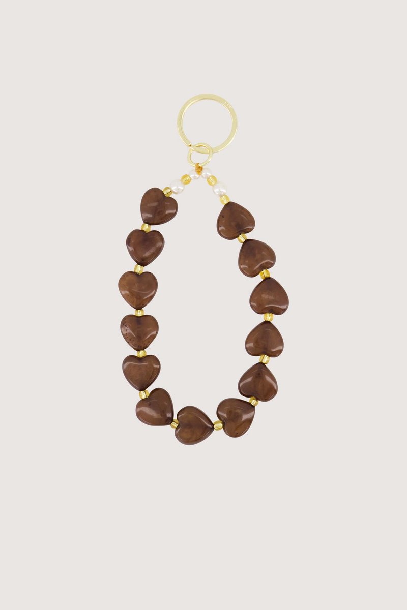 Zusss Keychain With Hearts And Pearls Resin / Metaal Hazelnut