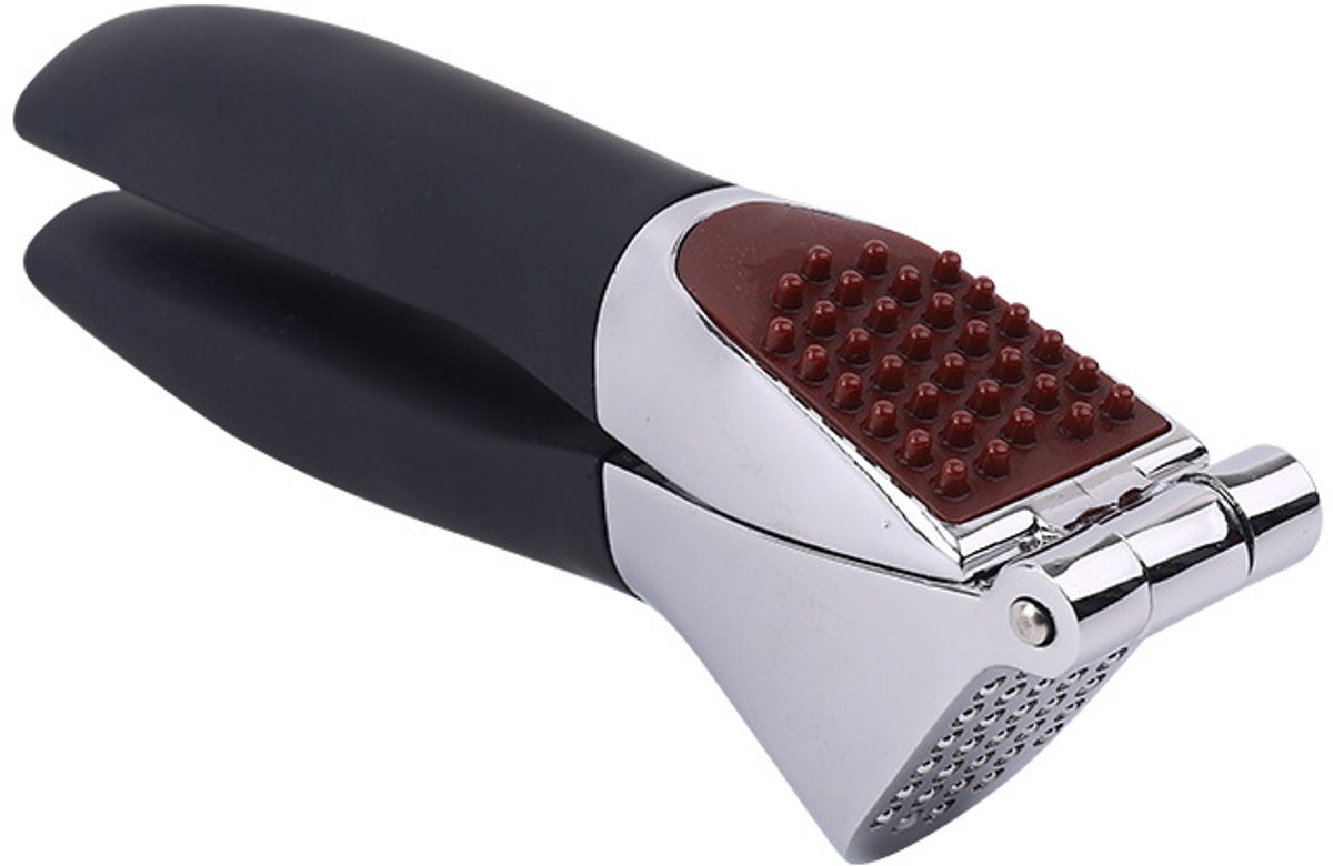 MODFU Knoflookpers Handmatig – Compact Formaat – Praktisch Keukengerei voor Knoflook, Gember & Aardappel – Zinklegering & TPR – Zwart / Zilver