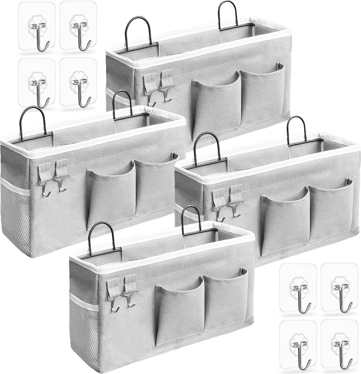 Opbergmand - 4 Stuks Wandopslagmand van Stof - Wandorganizer voor Kledingkast Keuken Slaapkamer Kantoor en Camper - Grijze Kleur - 4 Stuks