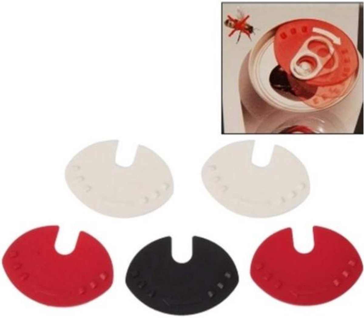 Blikjes sluiter set van 5 stuks, can lock voor 33CL blikjes, beschermt tegen insecten stof en zand, handig voor bier en frisdrank, rood 2‑wit 2‑zwart 1