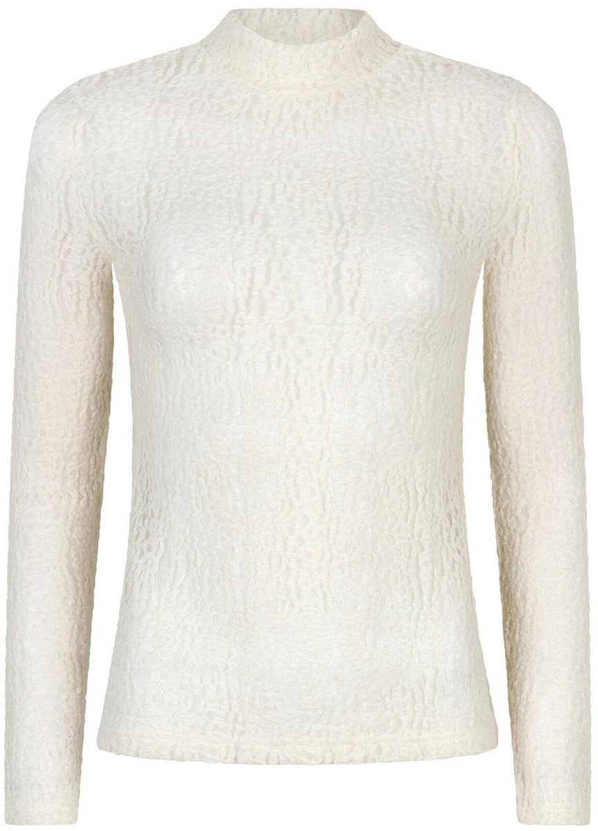 Ydence ecru dames top   High neck halslijn   Slim Fit   Kant patroon   Lange mouw Ecru XXL