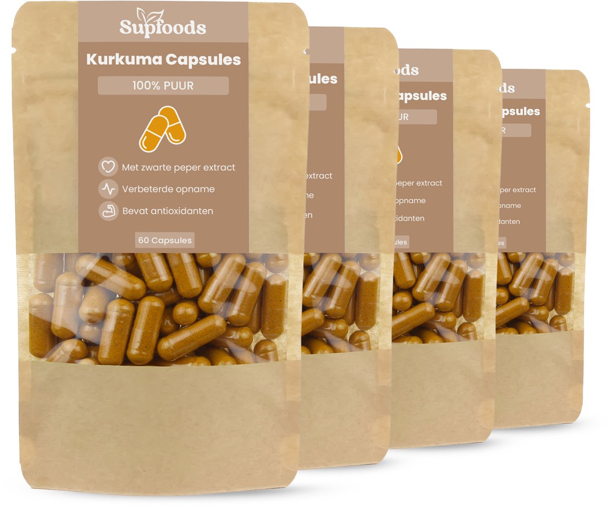 Kurkuma Capsules 100% Puur - 240 Capsules - Kurkuma Capsules met Zwarte Peper - 600mg - Turmeric
