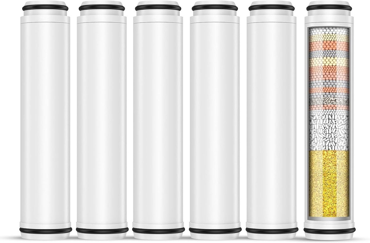 Set van 6 Vervangende Douchekopfilters voor Hard Water, Verwijdert Chloor en Schadelijke Stoffen, 15 Laags Filter Systeem