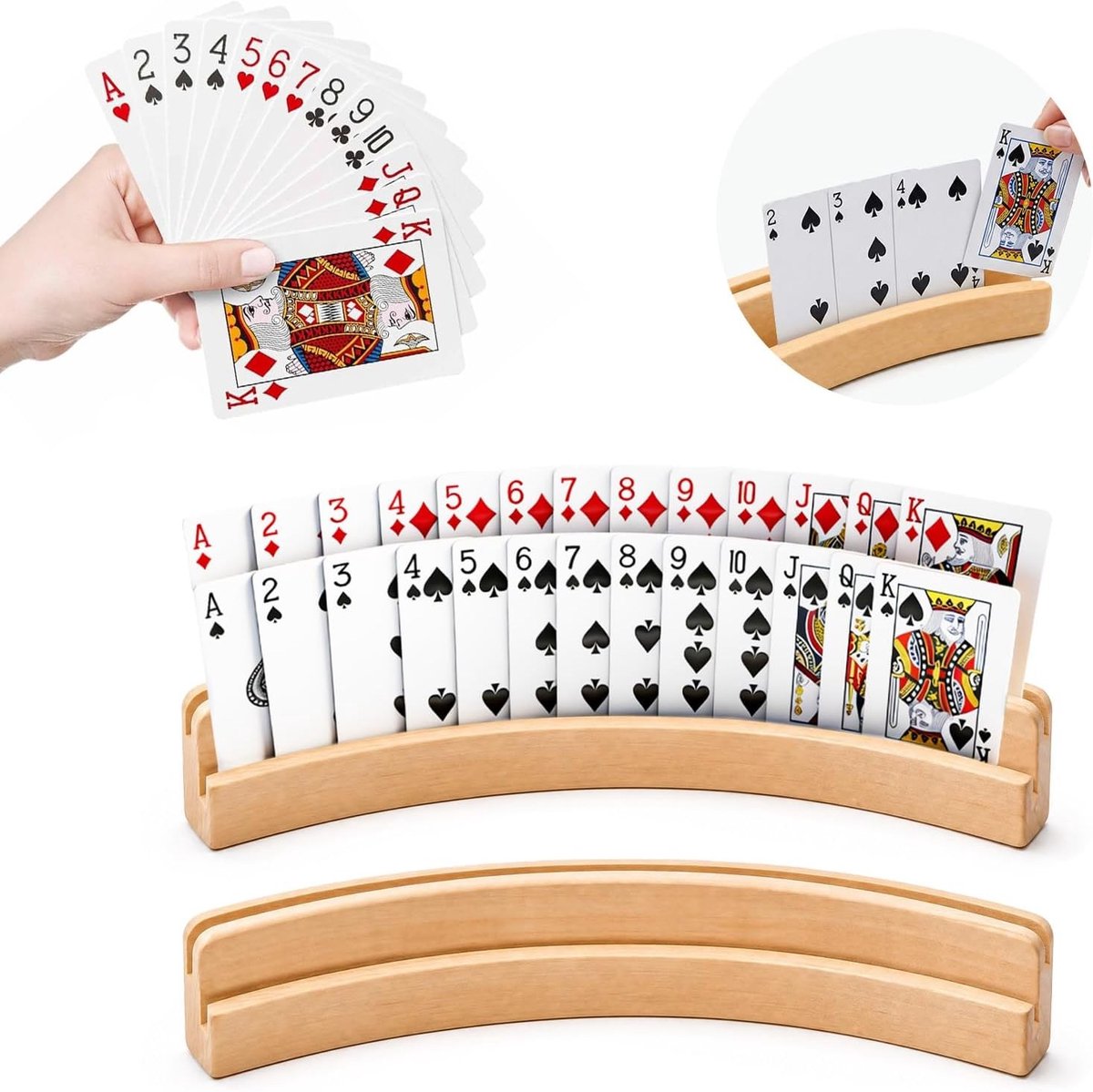 Set van 2 Houten Speelkaarthouders voor Handenvrij Spelen, Ideaal voor Spellen en Activiteiten