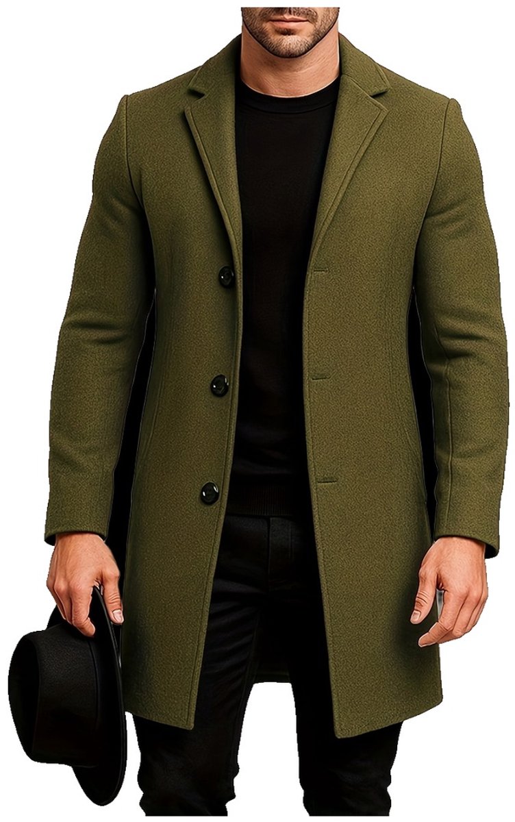 Currero Trenchcoat Winterjas Heren Mantel Jas Mantels Winter Herfstjas Volwassen Stijlvol Knopen Donkergroen