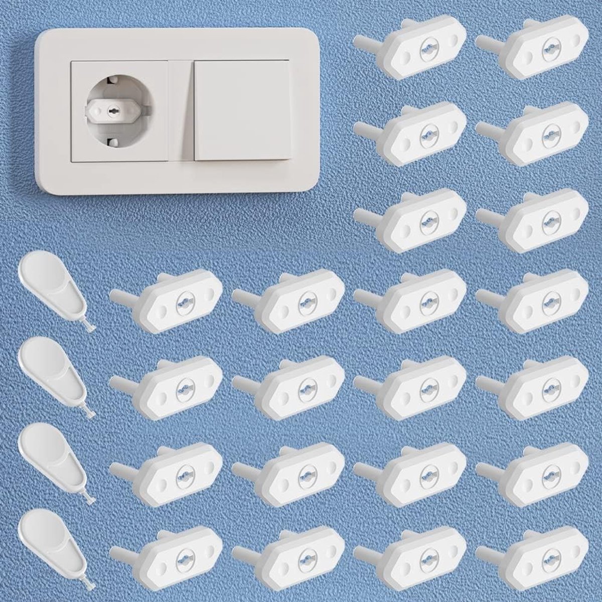 22 + 4 Stuks Italiaanse en Europese stijl stopcontactbeschermers, kinderveilige elektrische plugcovers, outlet covers voor kindveiligheid (22 + 4 verpakkingen, Wit)