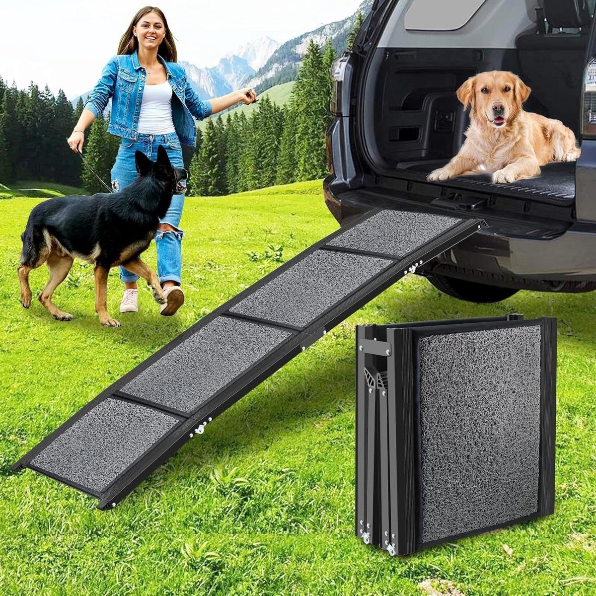 Huisdierenloopplank - Inklapbare ramp - Veilige toegang - Antislip oppervlak - 160 x 44 cm - Zwart