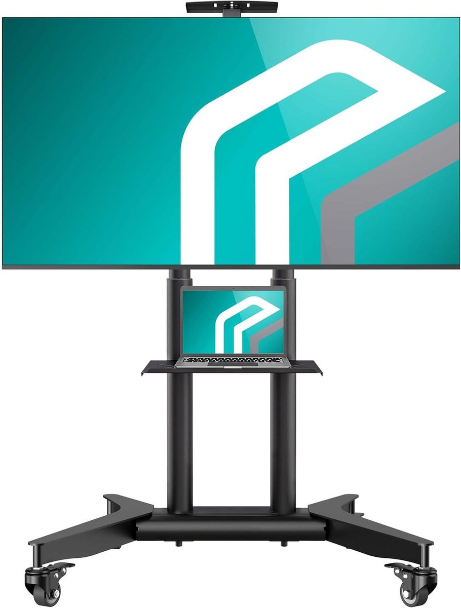 Verrijdbare TV-standaard - Mobiele TV-voet - Presentaties Geven - In Hoogte Verstelbaar - 32-75 inch - Zwart