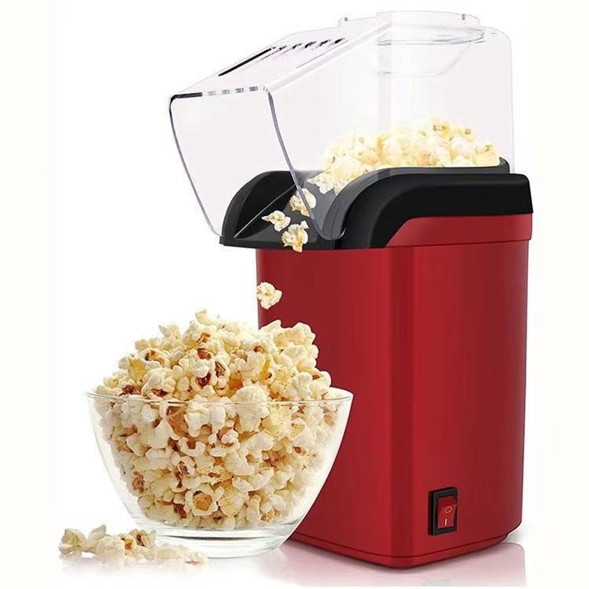 Popcornmachine - Mini popcornmaker - Elektrisch keukenapparaat - Snackmachine - Olievrije bereiding - Snel opwarmend - PBT+PC+PP+Aluminium - 17×12×26 Cm - Geschikt voor thuiskeuken, filmavonden, feestjes, dagelijks gebruik, gezinsactiviteiten - Rood